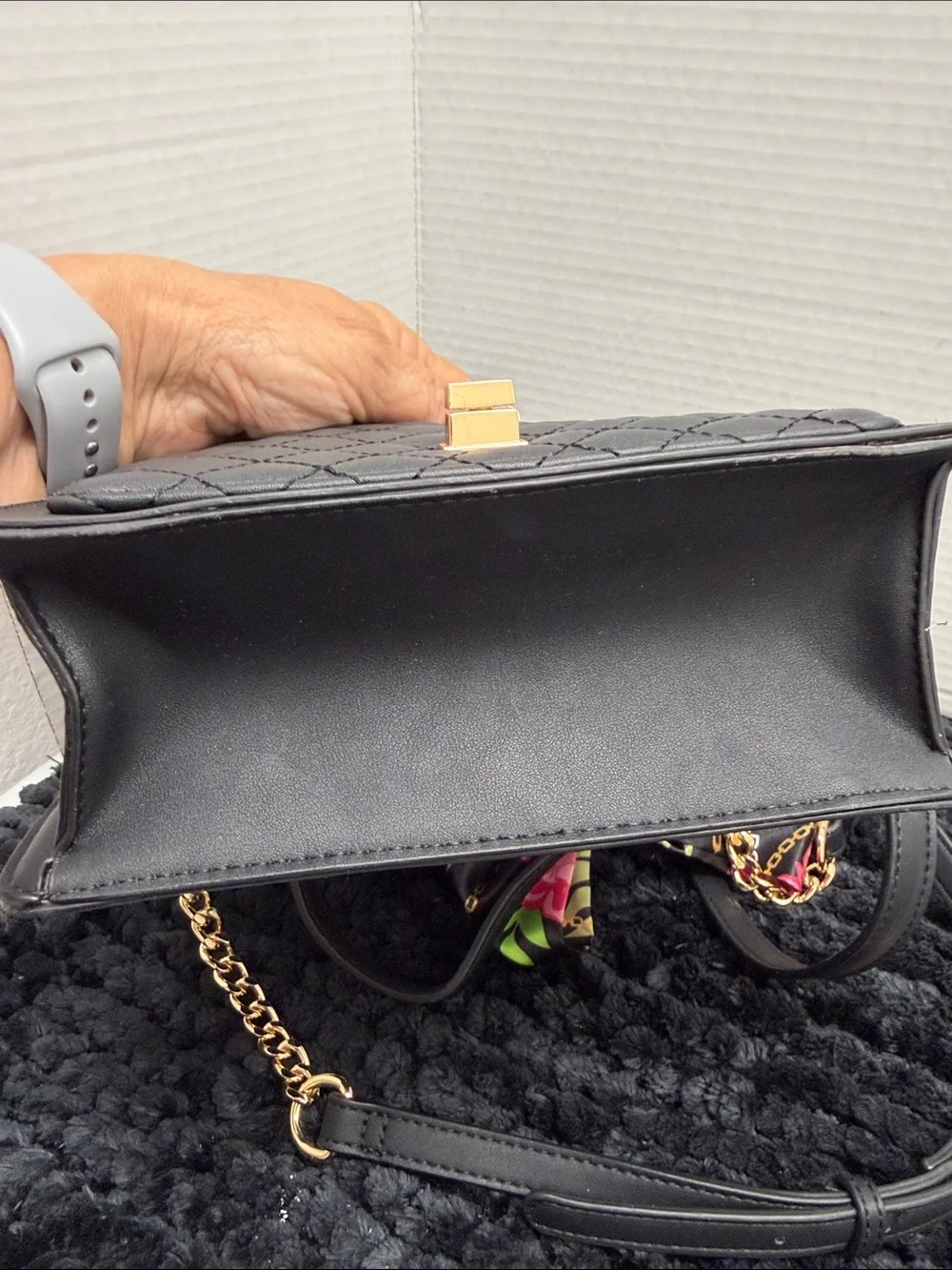Aldo Quilted Black Top-Handle Crossbody Bag with Gold Chain